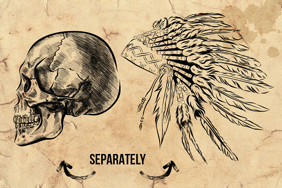 skulls in a hat with feathers. in Illustrations - product preview 3