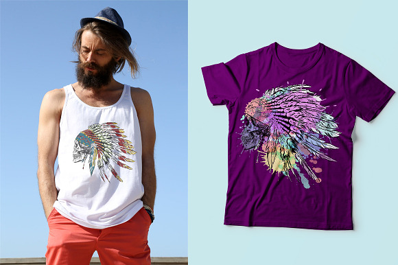 skulls in a hat with feathers. in Illustrations - product preview 4