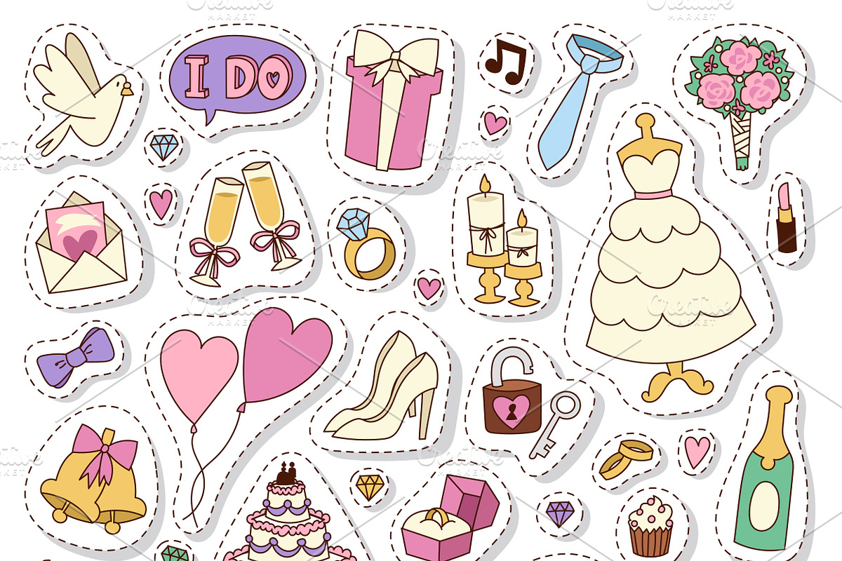 Wedding cartoon patches vector in Illustrations - product preview 8