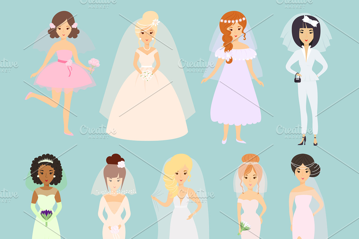 Wedding brides characters vector in Illustrations - product preview 8
