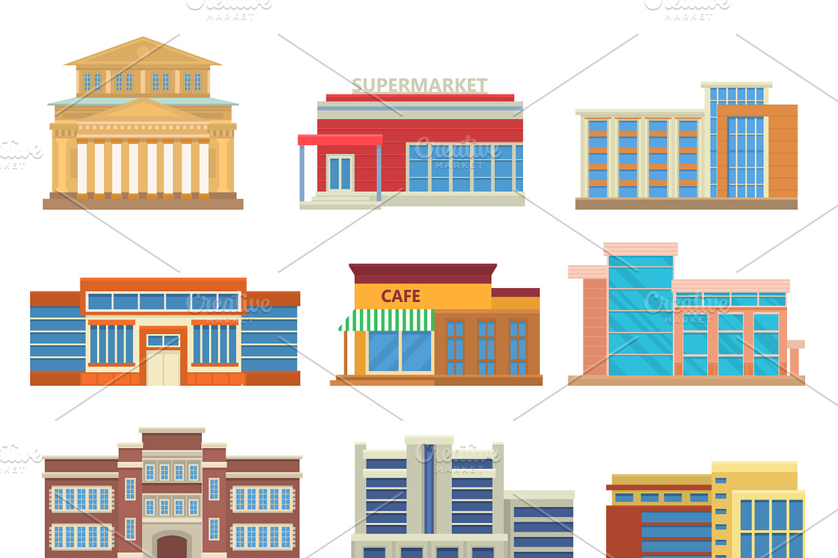 Set of commercial buildings vector in Illustrations - product preview 8