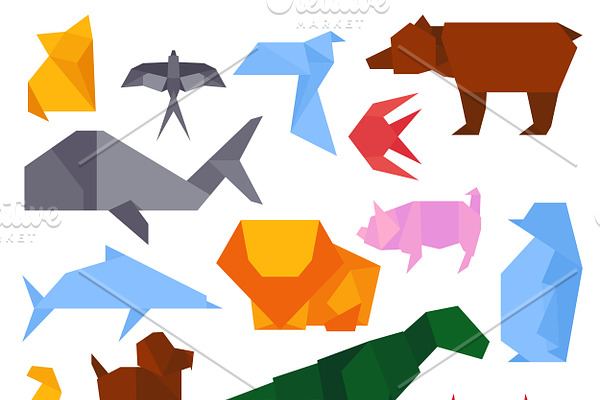 Origami style animals vector