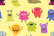 Cute monsters vector pattern