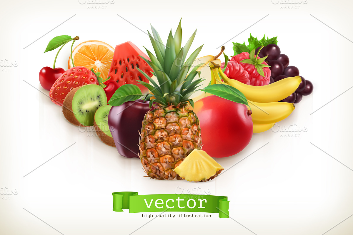 Pineapple and juicy fruits, vector in Illustrations - product preview 8