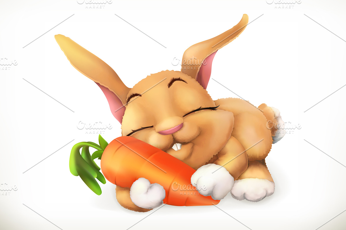 Cute rabbit with carrot, vector icon in Icons - product preview 8