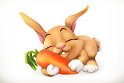 Cute rabbit with carrot, vector icon