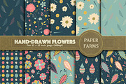 Hand-drawn flowers digital paper 