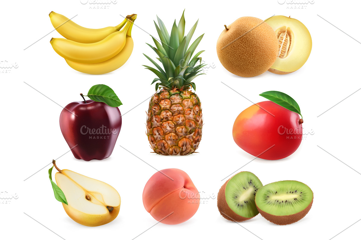 Sweet fruits. 3D vector icons set in Illustrations - product preview 8