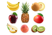 Sweet fruits. 3D vector icons set