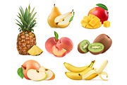 Sweet fruits. 3d vector icons set
