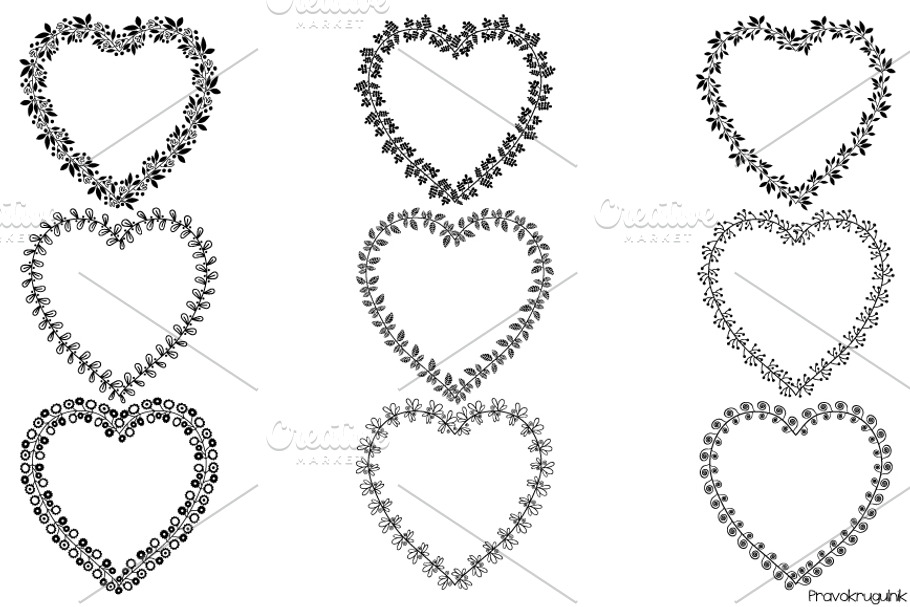 Heart shaped wreath borders set in Illustrations - product preview 8
