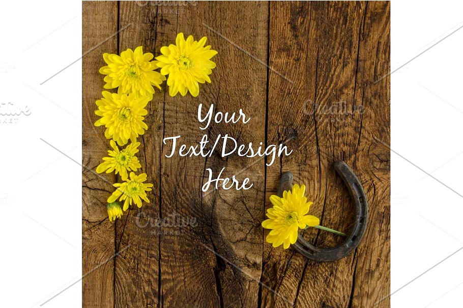 Rustic Yellow Daisies and Horseshoe in Product Mockups - product preview 8