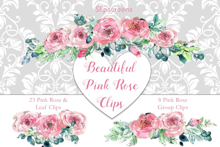 Beautiful Pink Rose Design Elements in Illustrations - product preview 8