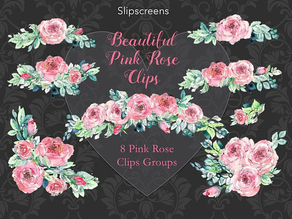 Beautiful Pink Rose Design Elements in Illustrations - product preview 2