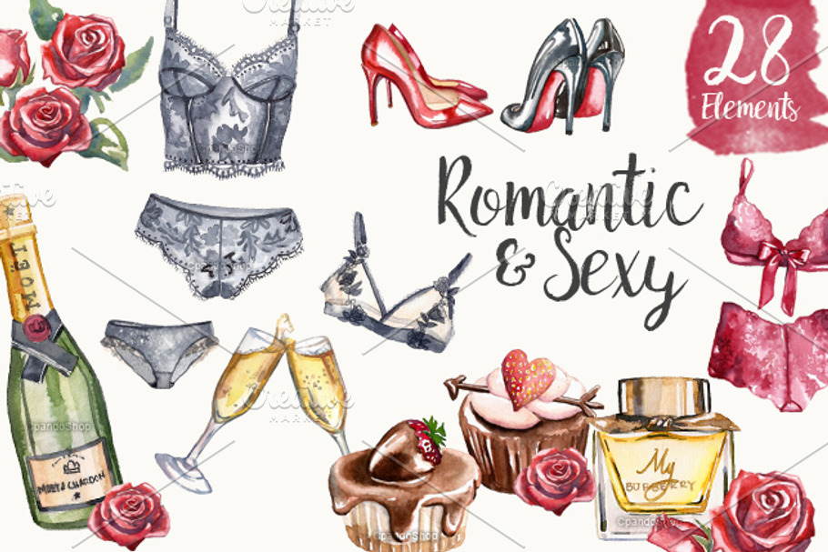 Valentine's Day lingerie watercolor
