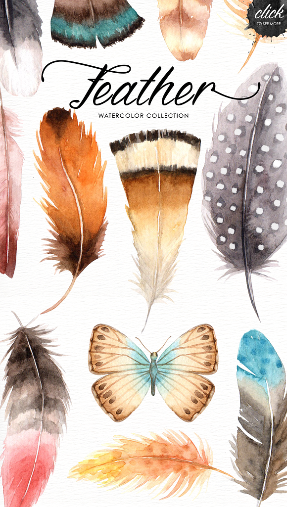 Feather Watercolor Collection in Illustrations - product preview 3
