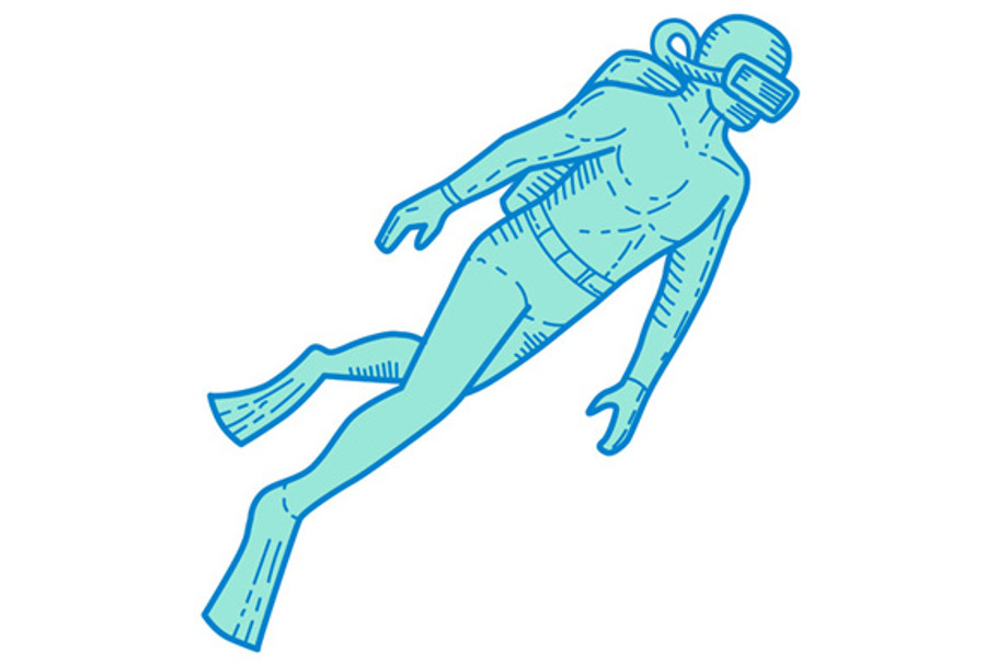 Scuba Diver Diving Mono Line in Illustrations - product preview 8