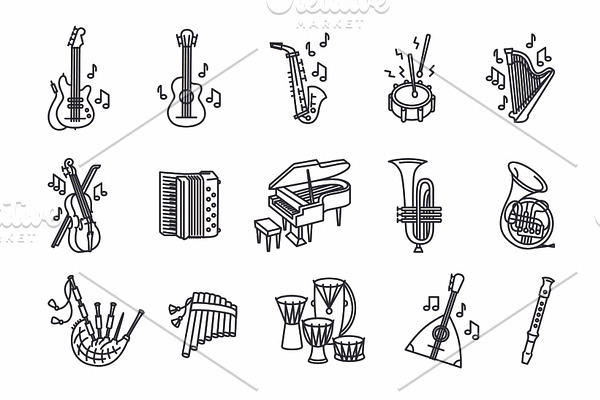 Music instruments icon set