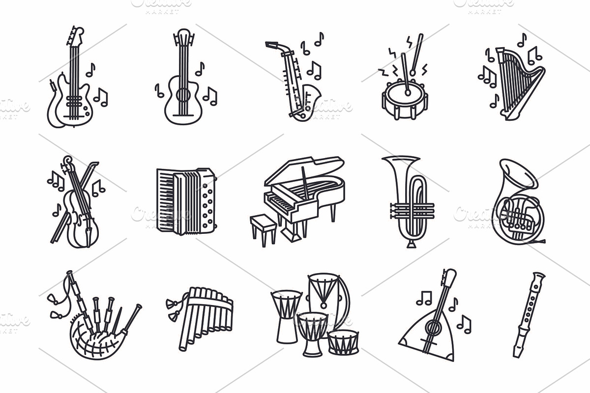 Music instruments icon set in Graphics - product preview 8