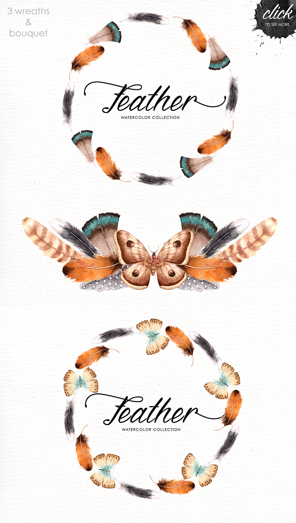 Feather Watercolor Collection in Illustrations - product preview 4