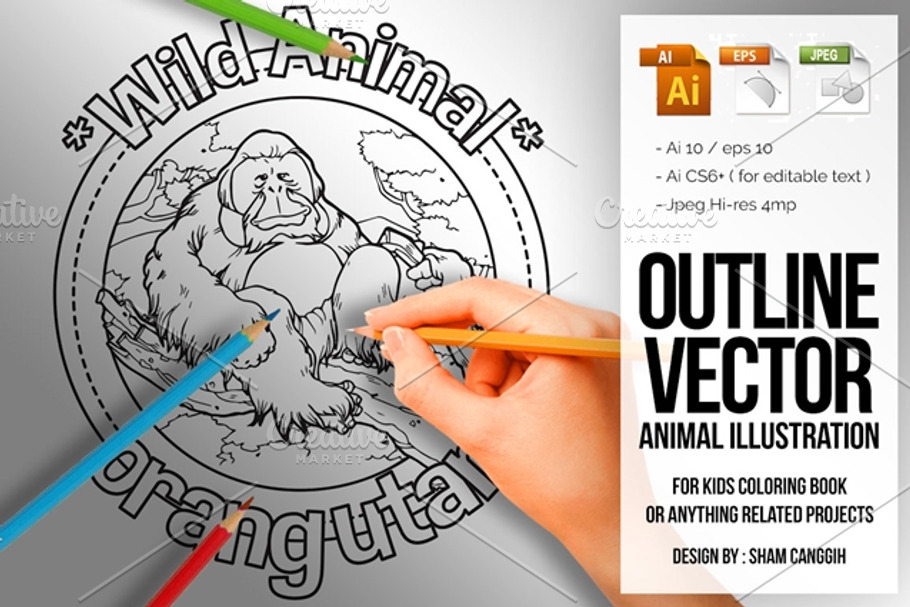 Animal Outline Vector - Orangutan in Illustrations - product preview 8