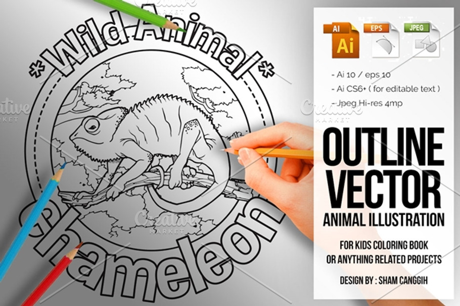 Animal Outline Vector - Chameleon in Illustrations - product preview 8