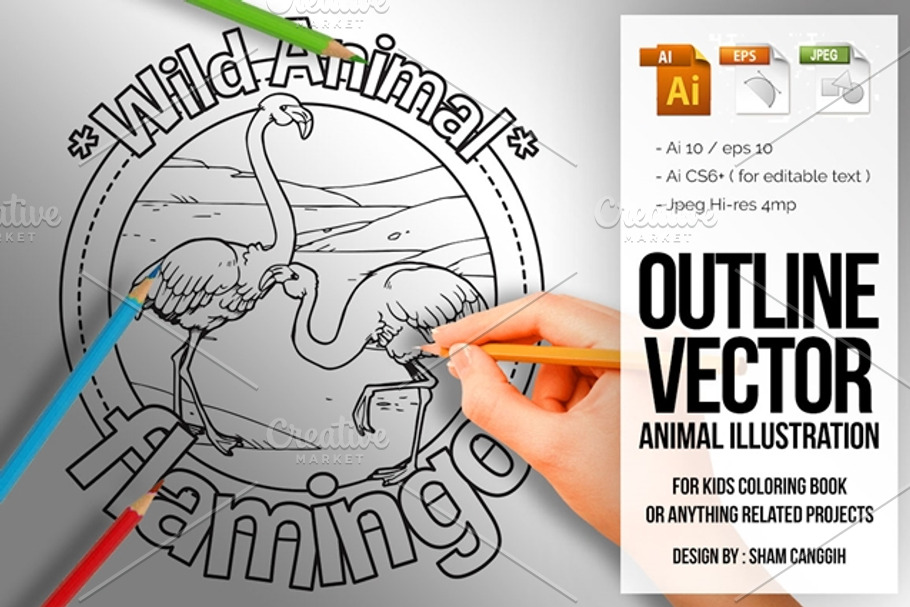 Animal Outline Vector - Flamingo in Illustrations - product preview 8