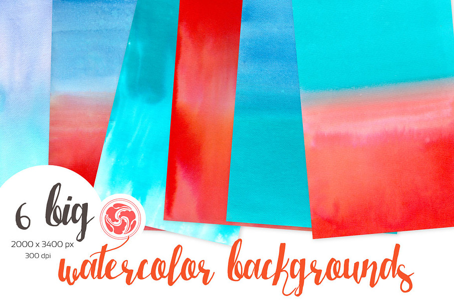  Red-Blue Watercolour Backgrounds in Textures - product preview 8
