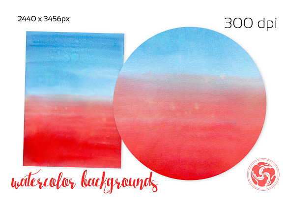  Red-Blue Watercolour Backgrounds in Textures - product preview 5