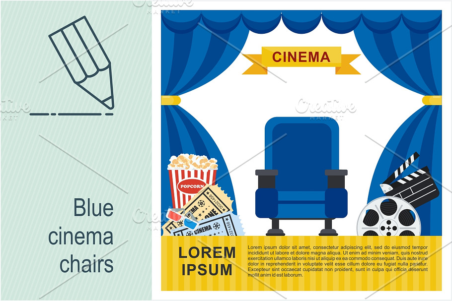 Blue cinema chairs in Illustrations - product preview 8