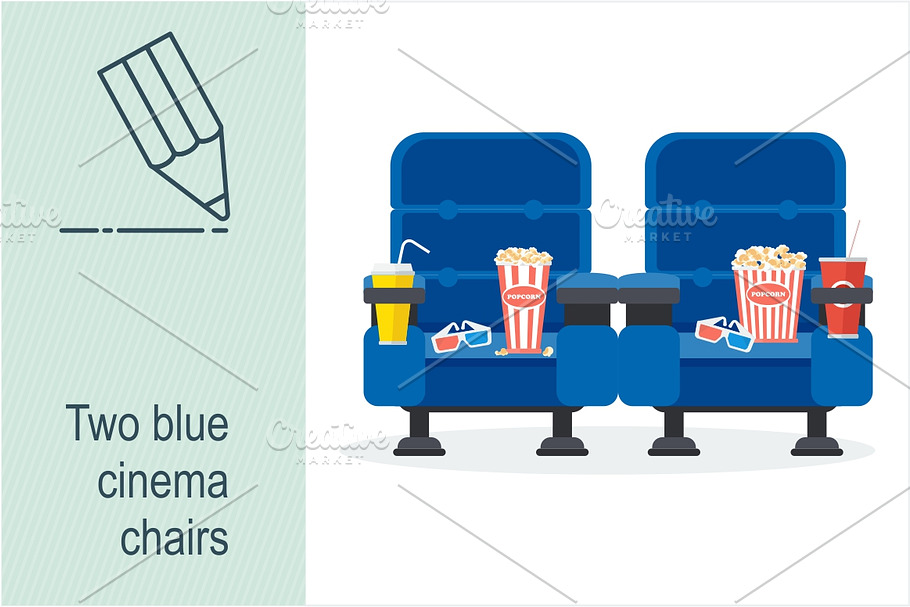 Two blue cinema chairs in Objects - product preview 8