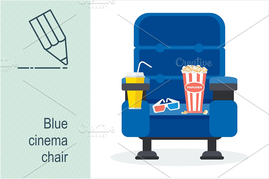 Blue cinema chair in Objects - product preview 8