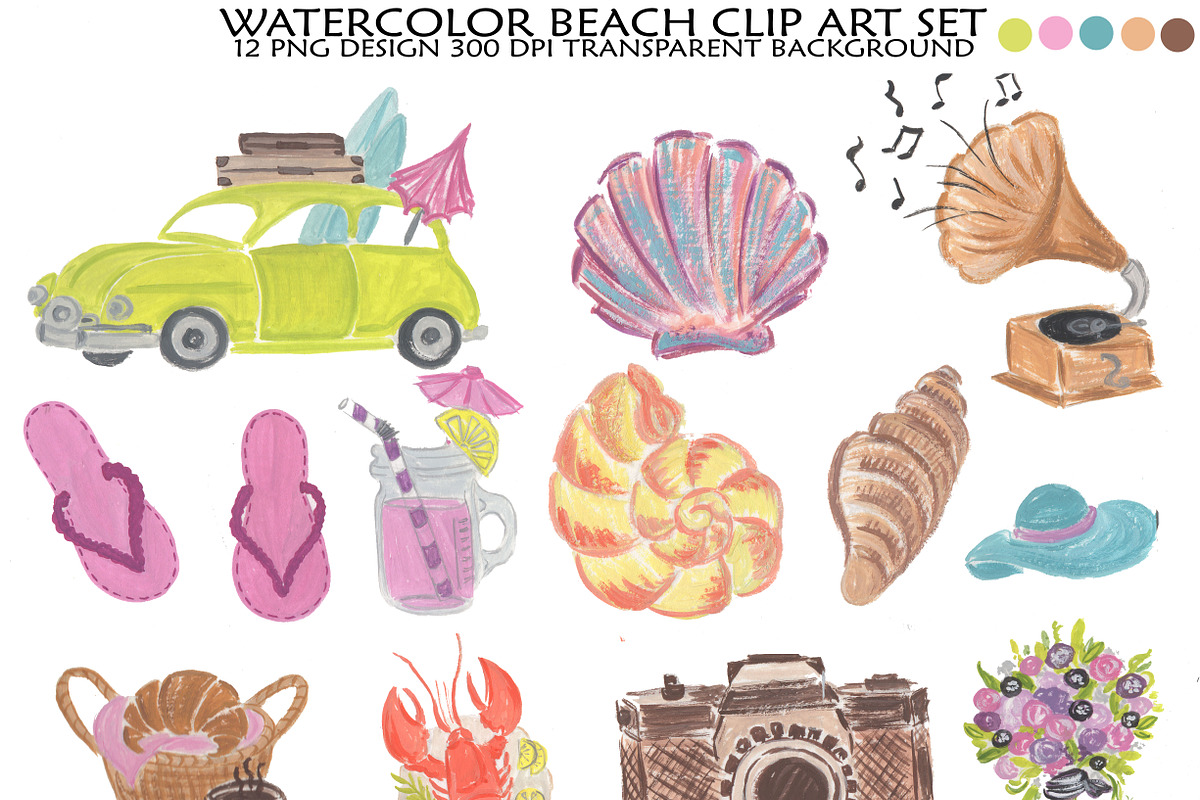 Beach clipart, Beach Illustration in Illustrations - product preview 8