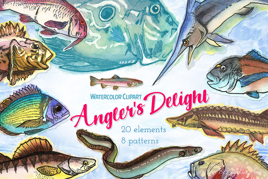 Watercolor Fish Clipart (big set) in Illustrations - product preview 8
