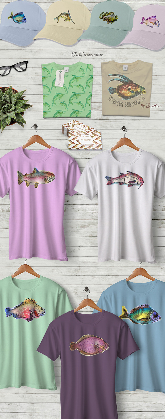 Watercolor Fish Clipart (big set) in Illustrations - product preview 3