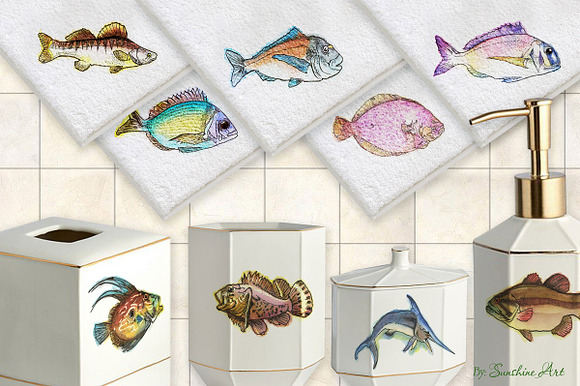 Watercolor Fish Clipart (big set) in Illustrations - product preview 4