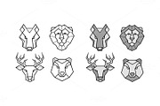 Wild animals geometric heads set