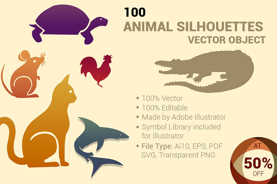 100 ANIMAL Silhouettes Vector Shapes in Photoshop Shapes - product preview 8