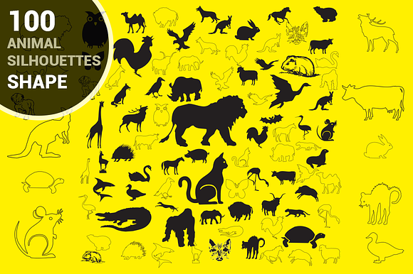 100 ANIMAL Silhouettes Vector Shapes in Photoshop Shapes - product preview 4
