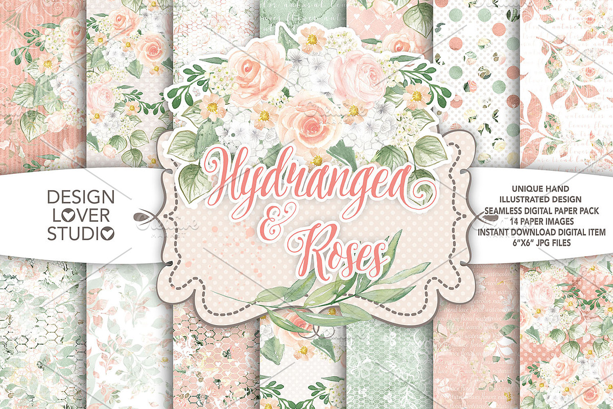 Watercolor hydrangea roses DP pack in Patterns - product preview 8