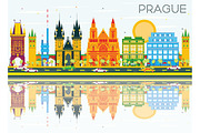 Prague Skyline with Color Buildings