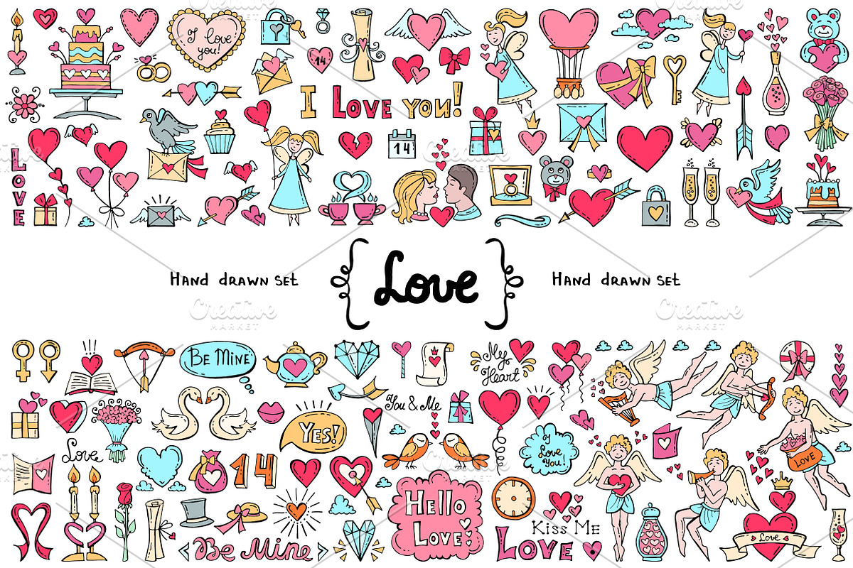Vector set with love doodles in Objects - product preview 8