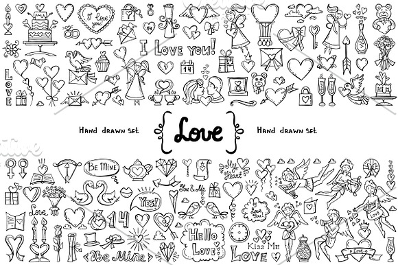 Vector set with love doodles in Objects - product preview 1