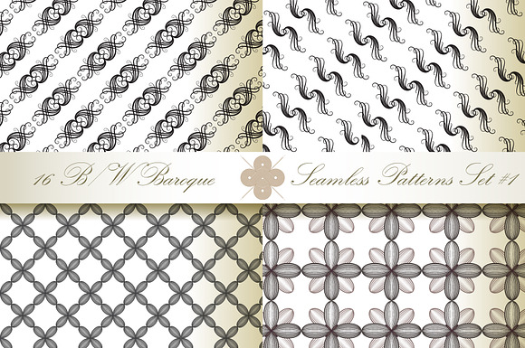 16 B&W Seamless Baroque Florals #1 in Patterns - product preview 2