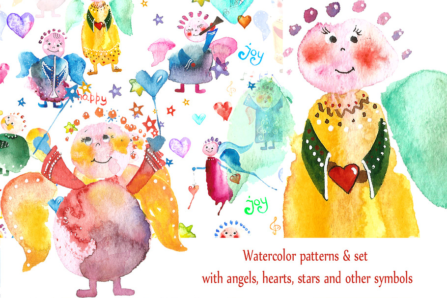 Big set with Angels, Hearts, Stars in Illustrations - product preview 8