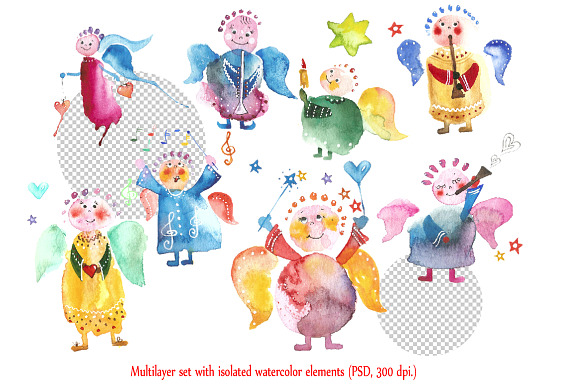 Big set with Angels, Hearts, Stars in Illustrations - product preview 1