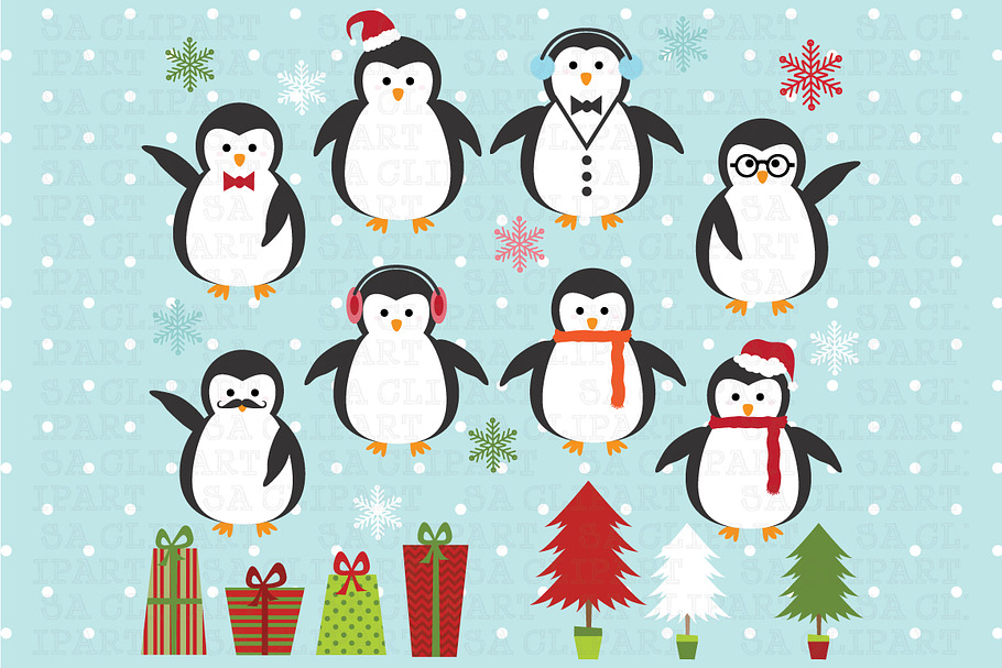 Christmas Penguin Clipart in Illustrations - product preview 8