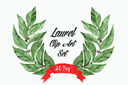 Watercolor Laurel Clip Art Set