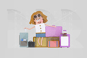 3d illustration. Woman with baggage.