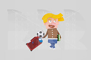 3d illustration. Blonde boy suitcase